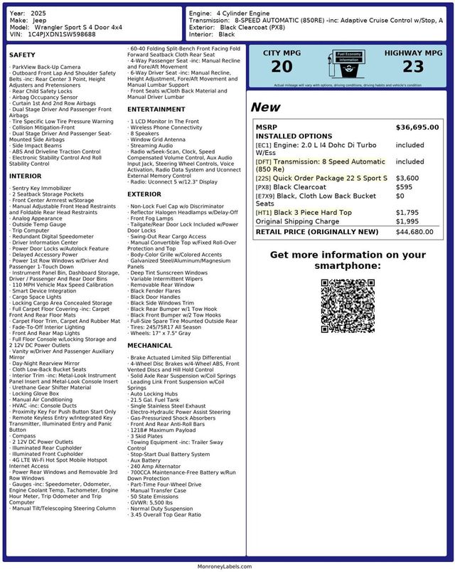 2025 Jeep Wrangler Sport S 4 Door 4x4 - 22952269 - 36