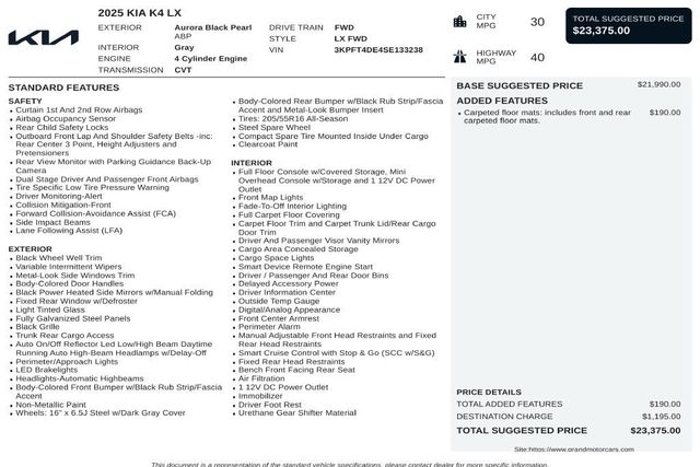 2025 Kia K4 LX FWD - 23072515 - 2