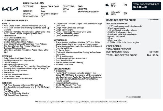 2025 Kia K4 LXS FWD - 23011636 - 2