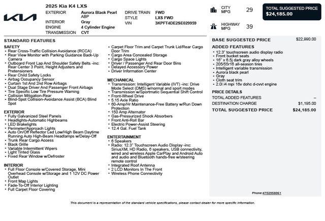 2025 Kia K4 LXS FWD - 23001022 - 2