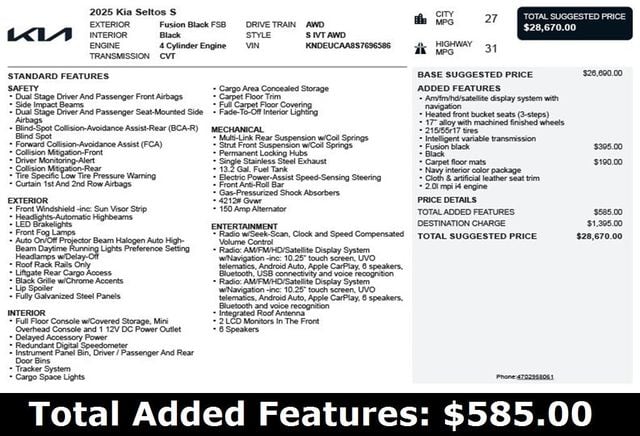 2025 Kia Seltos S IVT AWD - 22972825 - 2