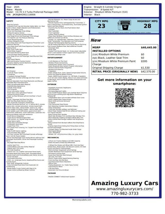 2025 Mazda CX-70 3.3 Turbo Preferred Package AWD - 23057183 - 22