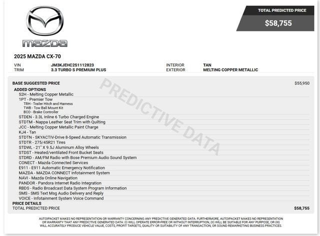 2025 Mazda CX-70 3.3 Turbo S Premium Plus Package AWD - 23086322 - 3