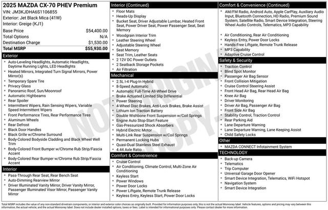 2025 Mazda CX-70 PHEV Premium Package AWD - 22964641 - 5