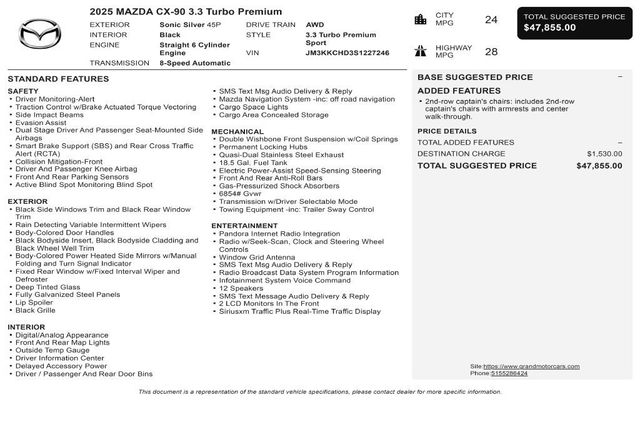 2025 Mazda CX-90 3.3 Turbo Premium Sport - 23082915 - 2