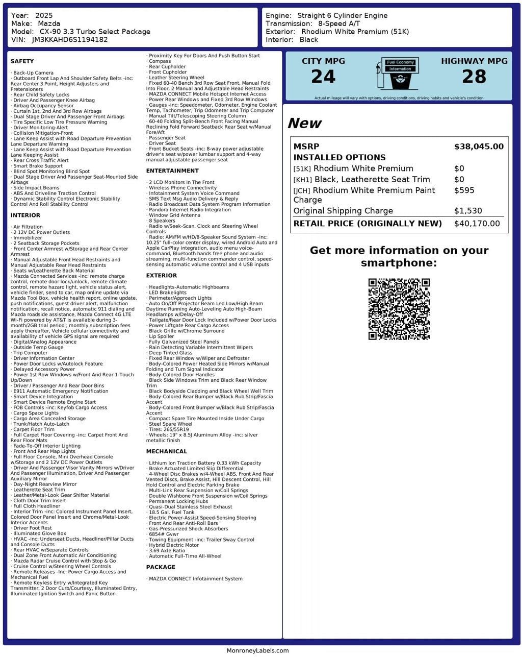 2025 Mazda CX-90 3.3 Turbo Select Package - 22968832 - 38