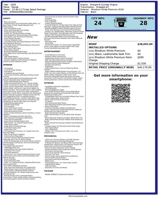 2025 Mazda CX-90 3.3 Turbo Select Package - 22968832 - 38