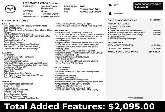 2025 Mazda CX-90 PHEV Premium Sport AWD - 22950259 - 2