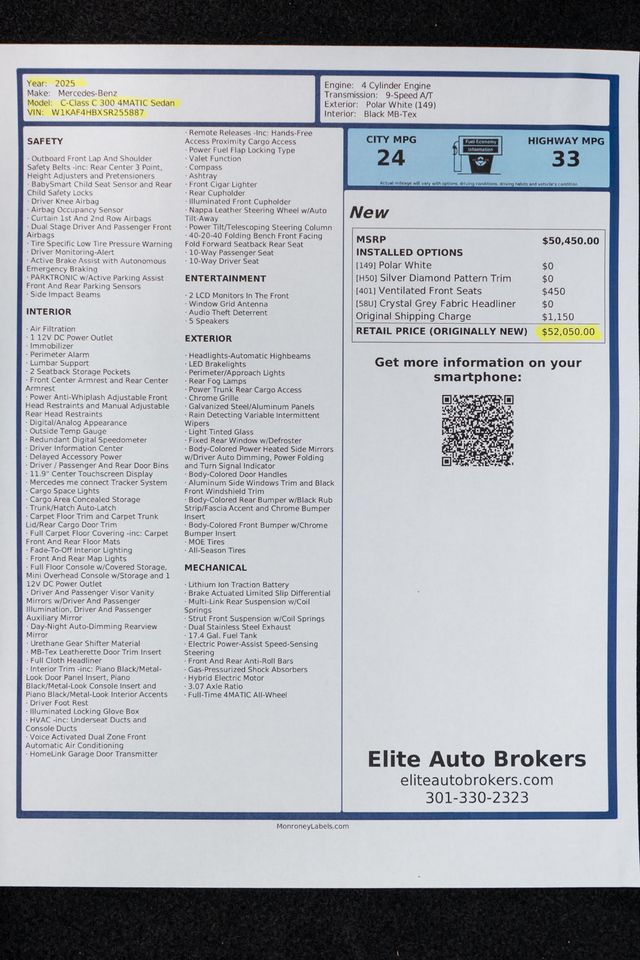 2025 Mercedes-Benz C-Class C 300 4MATIC Sedan - 23056458 - 53