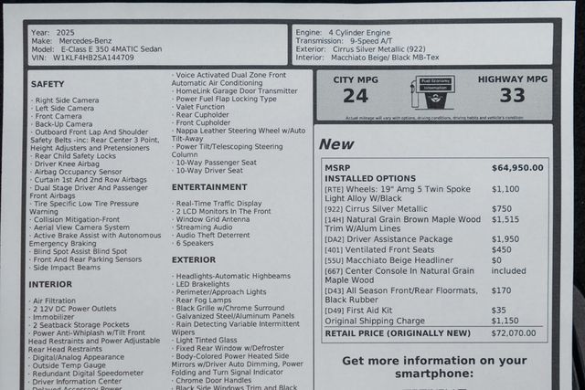 2025 Mercedes-Benz E-Class E 350 4MATIC Sedan - 22942089 - 54