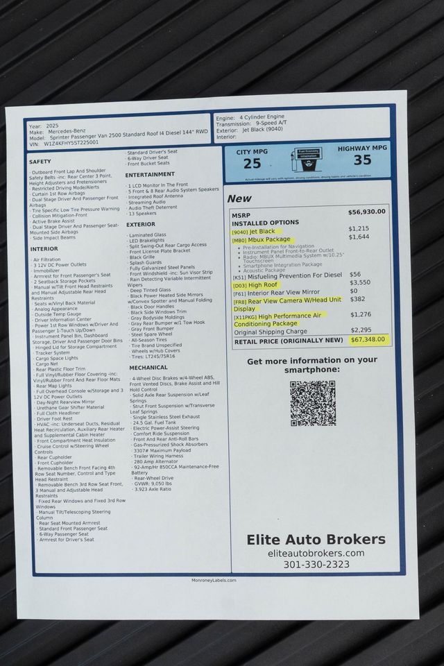 2025 Mercedes-Benz Sprinter Passenger Van 2500 Standard Roof I4 Diesel 144" RWD - 23092149 - 37