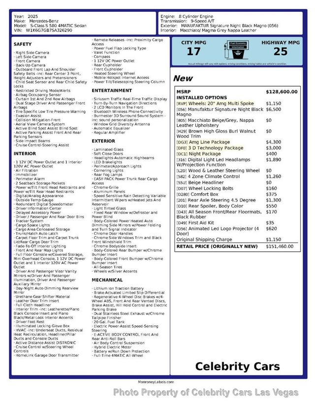 2025 Mercedes-Benz S-Class 20"Amg wheels, Night black Magno factory Matte paint, AMG line,  - 22882317 - 58