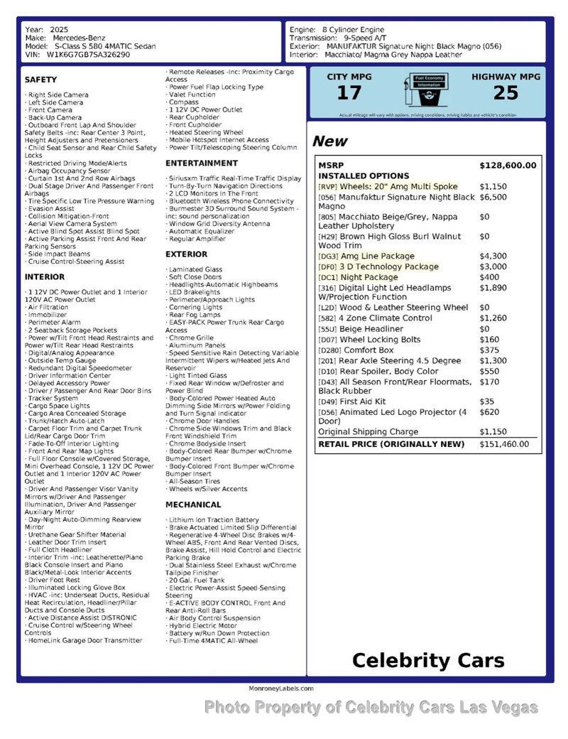 2025 Mercedes-Benz S-Class 20"Amg wheels, Night black Magno factory Matte paint, AMG line,  - 22882317 - 58