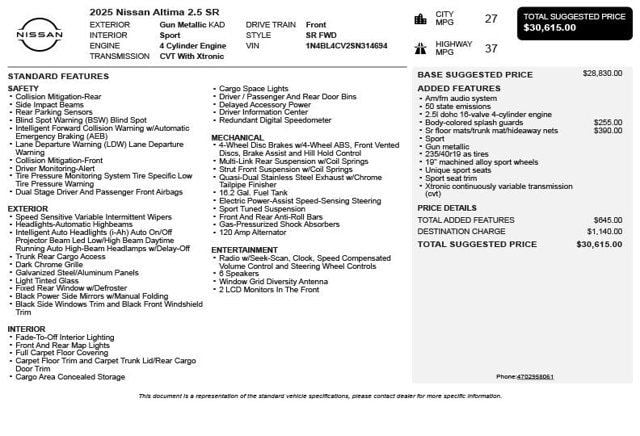 2025 Nissan Altima SR FWD - 23034555 - 2