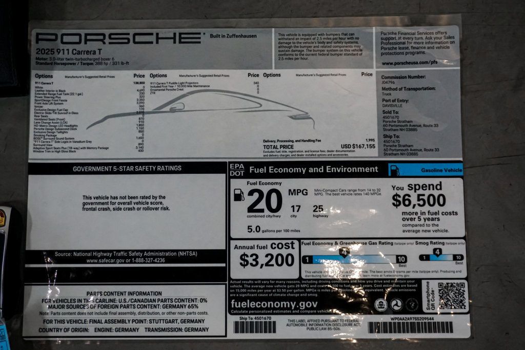 2025 Porsche 911 *911 T Coupe* *6-Speed Manual* *Front Lift* *High $ MSRP* - 22997664 - 84