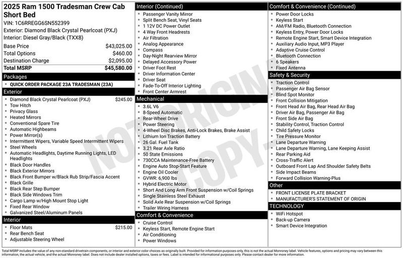 2025 Ram 1500 Tradesman 4x2 Crew Cab 5'7" Box - 22938906 - 5