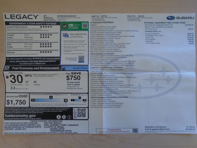 2025 Subaru Legacy Limited AWD - 23020504 - 37