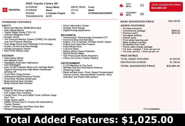 2025 Toyota Camry SE - 22951716 - 2