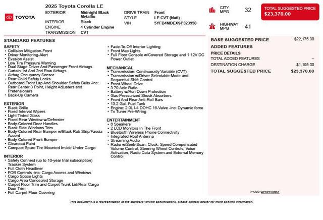 2025 Toyota Corolla LE CVT - 23060274 - 2