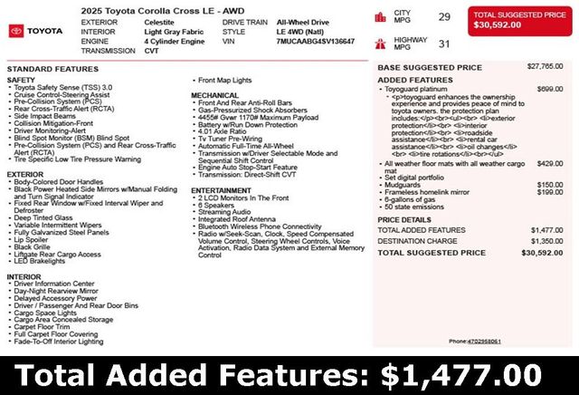 2025 Toyota Corolla Cross LE 4WD - 22968345 - 2