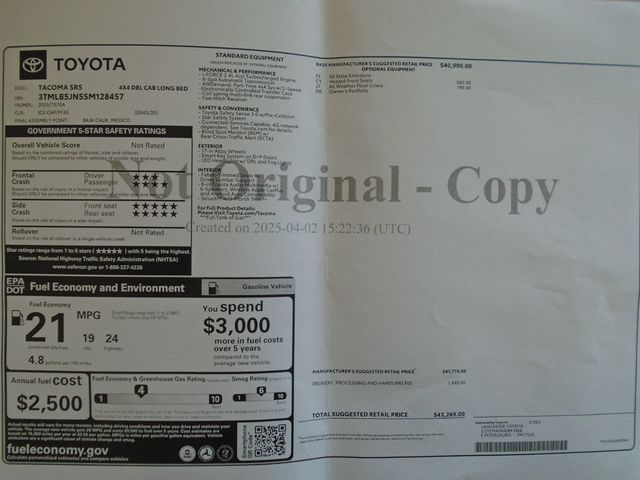 2025 Toyota Tacoma 4WD SR5 Double Cab 6' Bed Automatic - 23030983 - 34