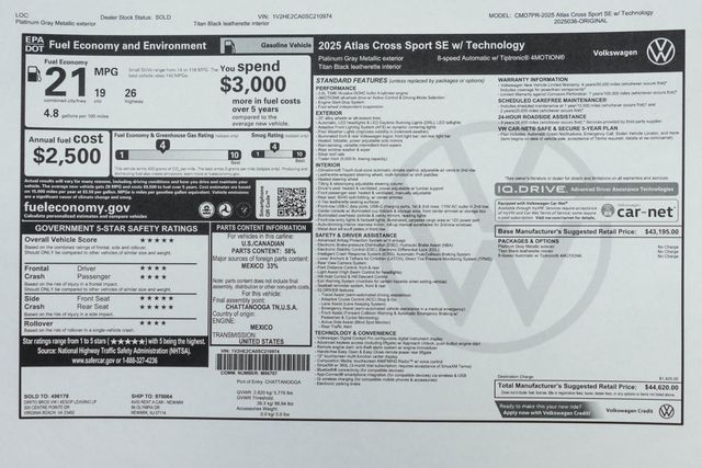 2025 Volkswagen Atlas Cross Sport 2.0T SE w/Technology 4MOTION - 22959415 - 46
