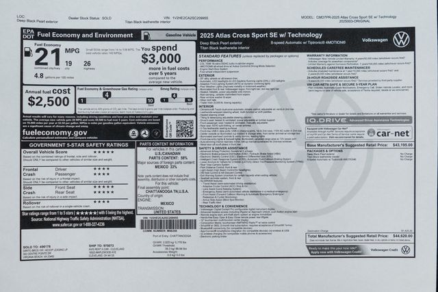 2025 Volkswagen Atlas Cross Sport 2.0T SE w/Technology 4MOTION - 22961191 - 46