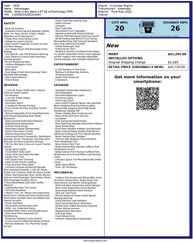 2025 Volkswagen Atlas Cross Sport 2.0T SE w/Technology FWD - 22954291 - 34