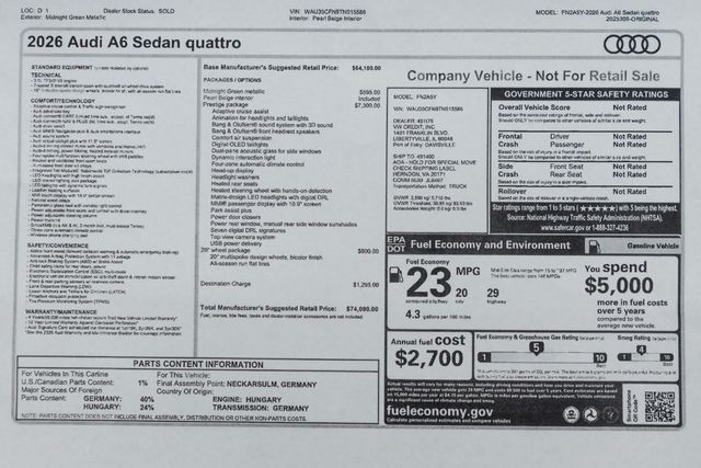2026 Audi A6 Sedan Prestige quattro - 23050065 - 49
