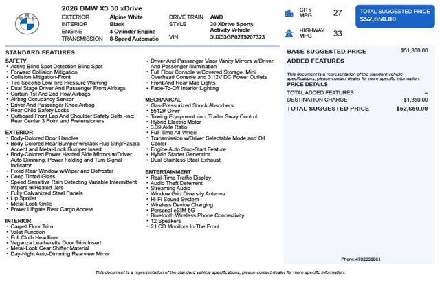 2026 BMW X3 30 xDrive Sports Activity Vehicle - 23056210 - 2