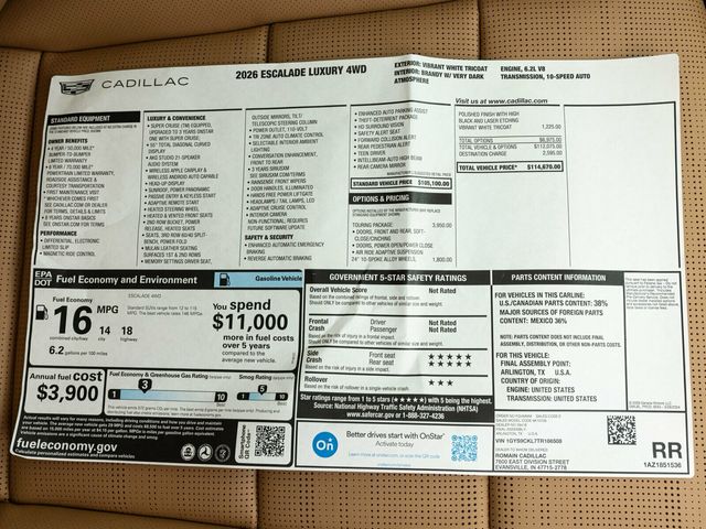 2026 Cadillac Escalade Luxury 4WD, Touring Package, 24" 10-Spoke Alloy Wheels - 22963686 - 85