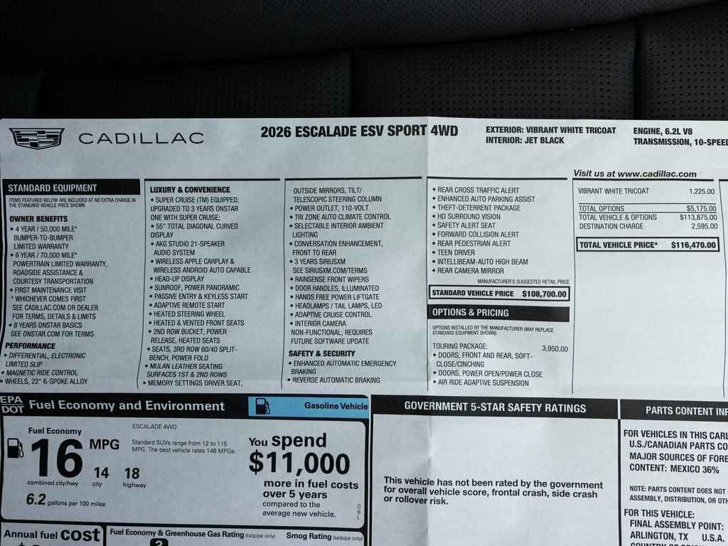 2026 Cadillac Escalade ESV ESV SPORT, TOURING PACKAGE, POWER OPEN/CLOSE DOORS - 22937941 - 77