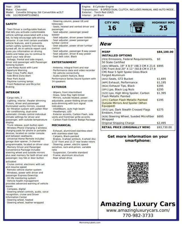 2026 Chevrolet Corvette 2dr Stingray Convertible w/2LT - 23080205 - 21