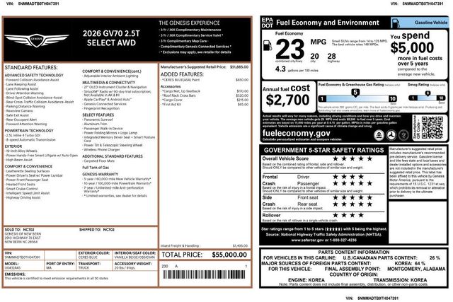 2026 Genesis GV70 2.5T Select AWD - 23087676 - 2