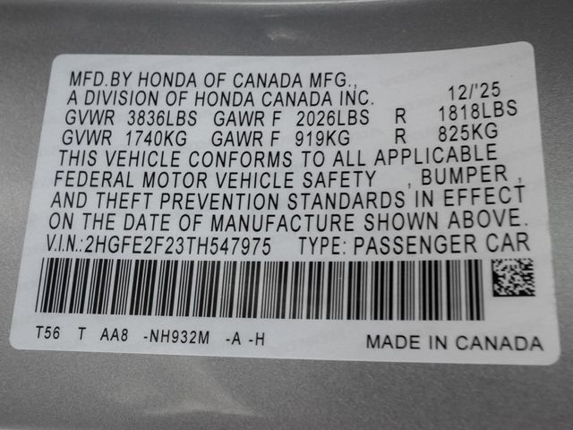 2026 Honda Civic Sedan LX - 23077867 - 10