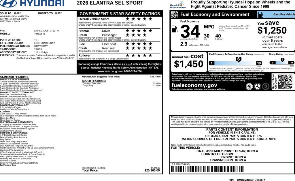 2026 Hyundai Elantra SEL SPORT - 23089643 - 3