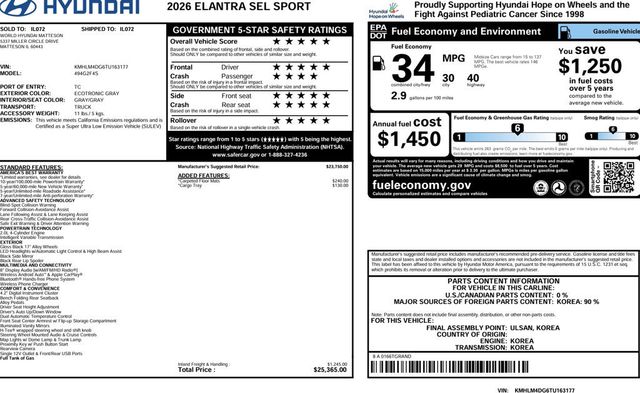 2026 Hyundai Elantra SEL SPORT - 23089643 - 3