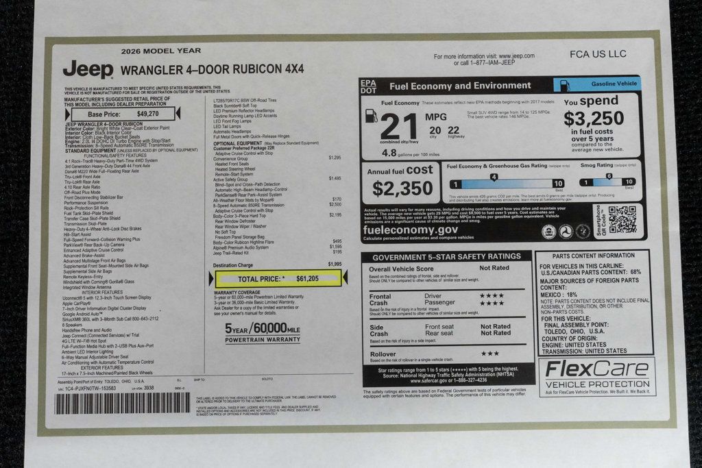 2026 Jeep Wrangler Rubicon 4 Door 4x4 - 23033769 - 45