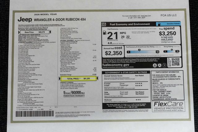 2026 Jeep Wrangler Rubicon 4 Door 4x4 - 23033769 - 45