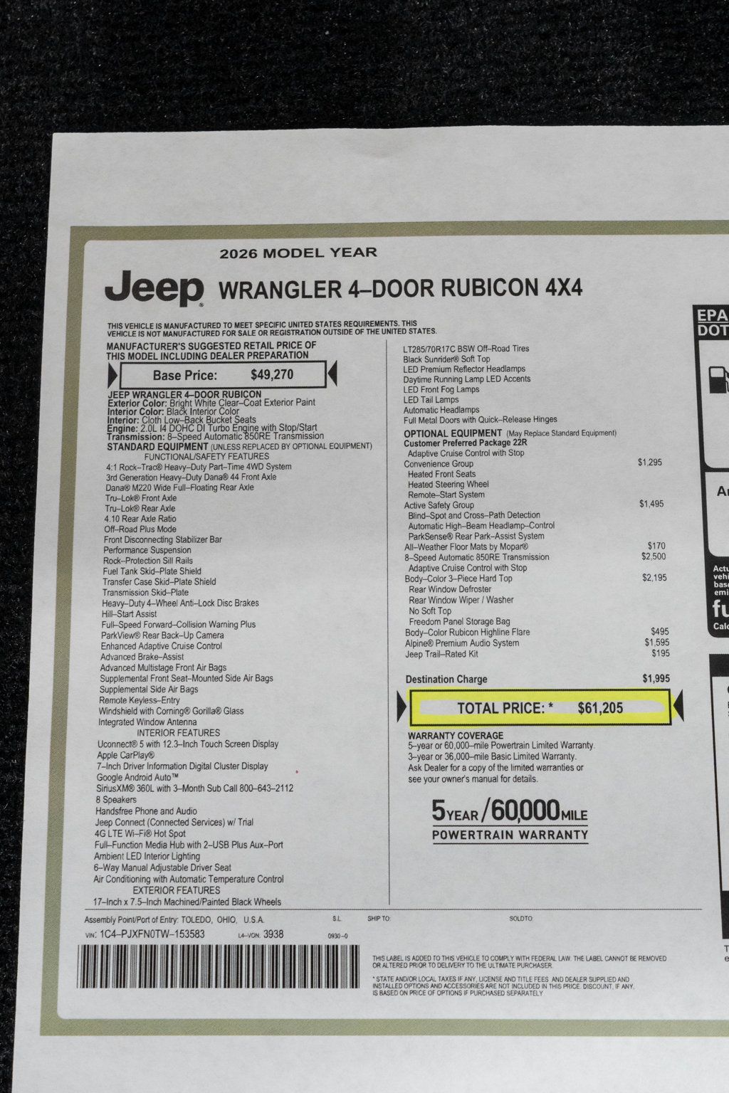 2026 Jeep Wrangler Rubicon 4 Door 4x4 - 23033769 - 46