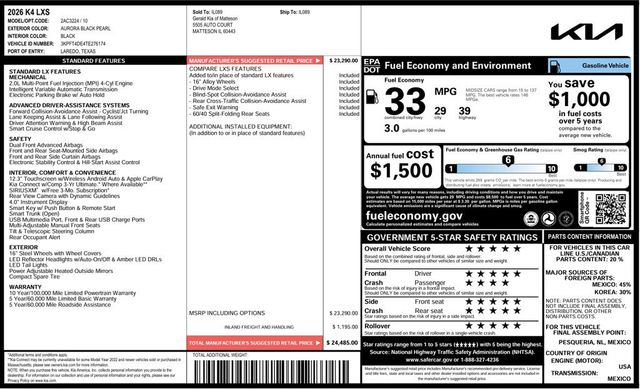 2026 Kia K4 LXS Sedan - 23089641 - 3