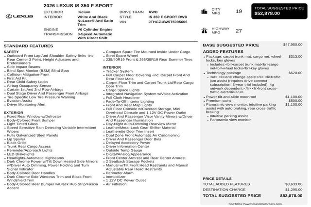 2026 Lexus IS IS 350 F SPORT RWD - 23072551 - 2