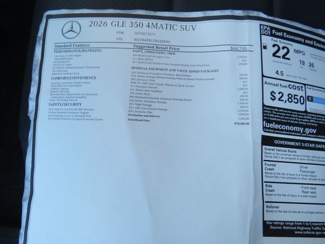 2026 Mercedes-Benz GLE GLE 350 4MATIC SUV (Clear Title) - 22981275 - 16