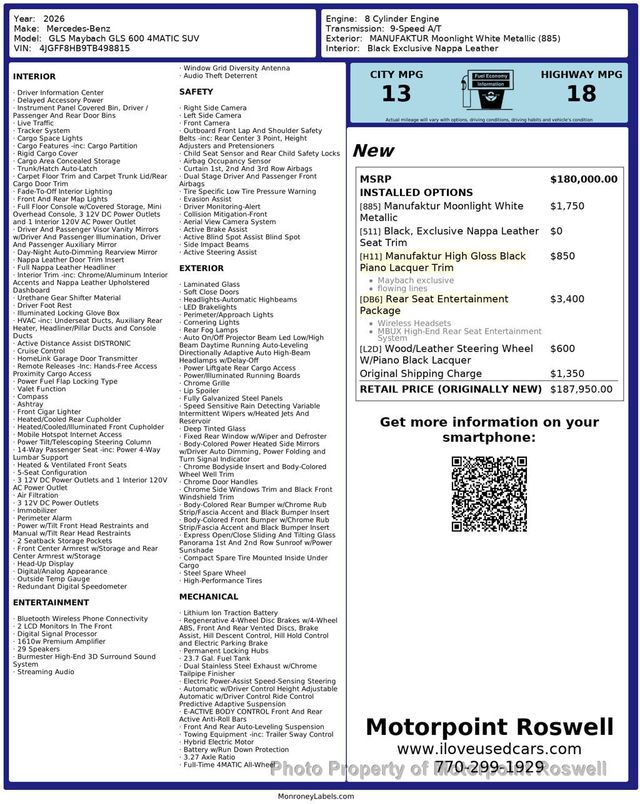 2026 Mercedes-Benz GLS Maybach GLS 600 4MATIC SUV - 22996843 - 1