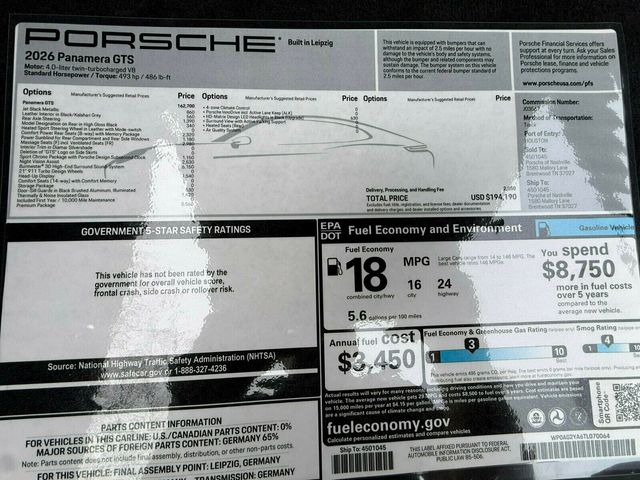 2026 Porsche Panamera GTS AWD, Premium Package, Burmester, Massage Seats - 22964003 - 40