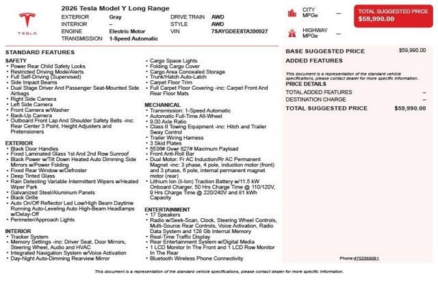 2026 Tesla Model Y Long Range Launch Series AWD - 22953298 - 2