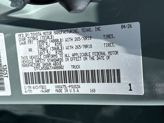 2026 Toyota Tundra 4WD SR5 CrewMax 5.5' Bed - 23054484 - 21