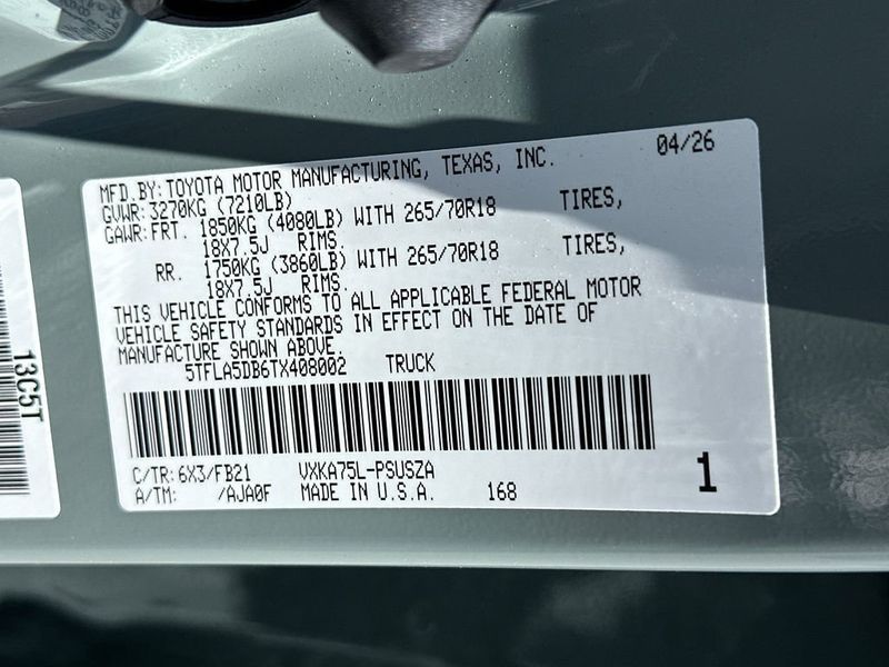 2026 Toyota Tundra 4WD SR5 CrewMax 5.5' Bed - 23054484 - 21