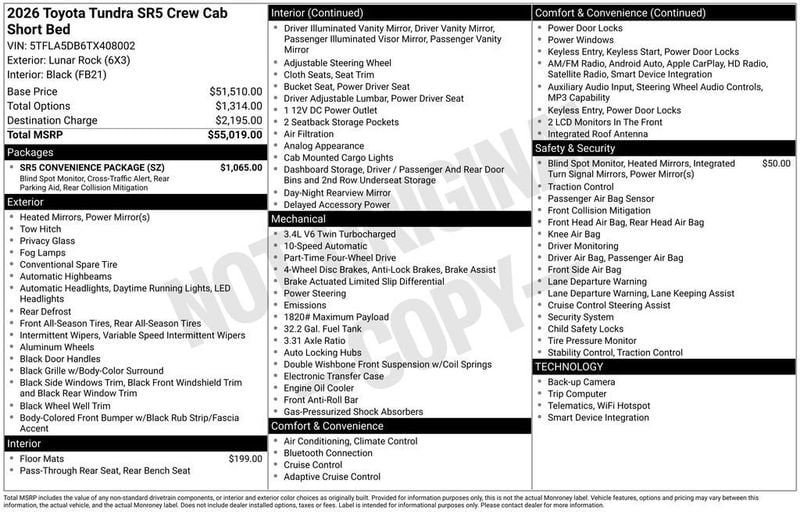 2026 Toyota Tundra 4WD SR5 CrewMax 5.5' Bed - 23054484 - 5